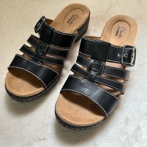 Clarks Sandals Lexi Alloy Black Leather Open Toe Slide Size 7M